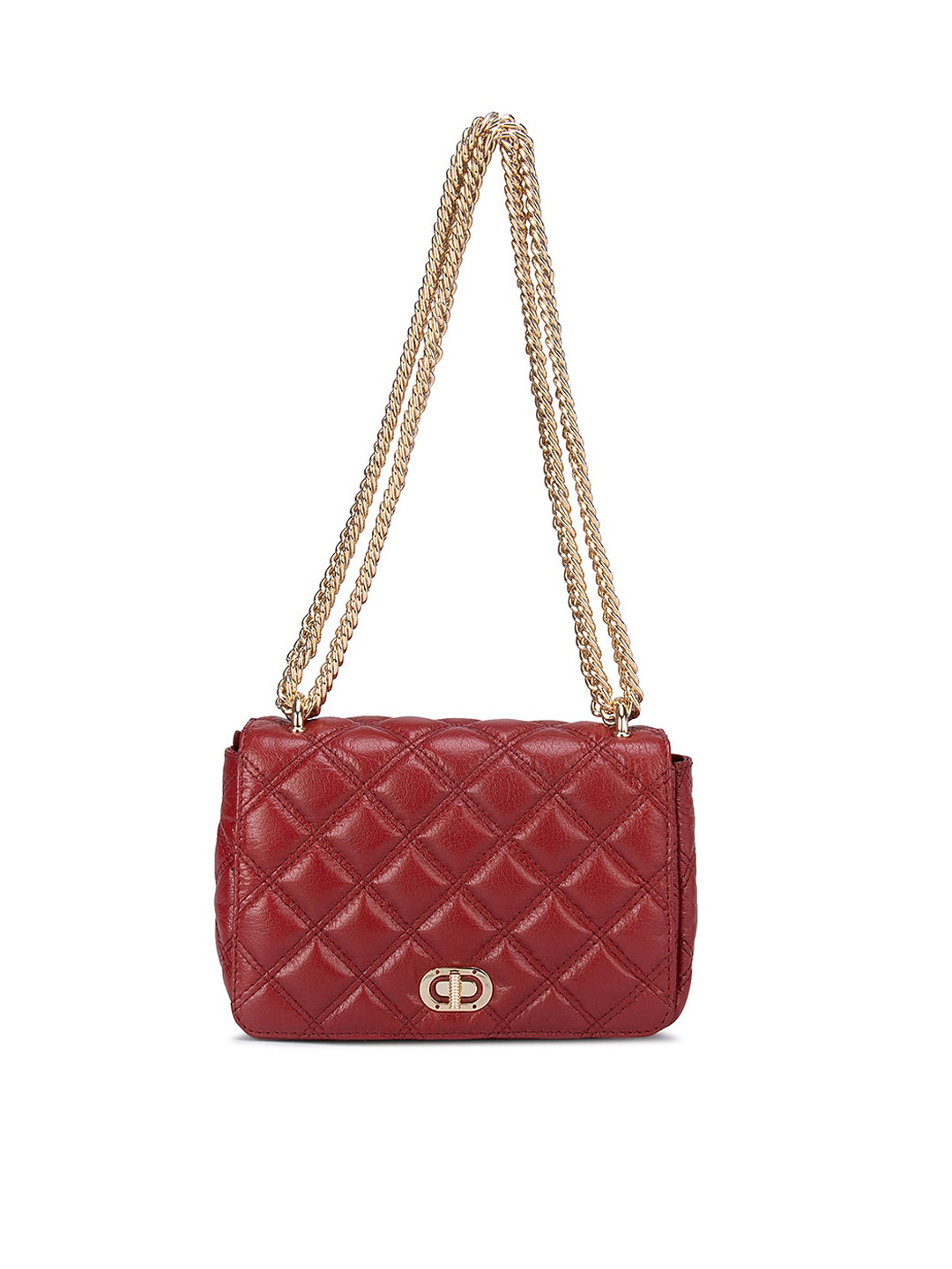 

Da Milano Red Textured Leather Structured Sling Bag with Quilted