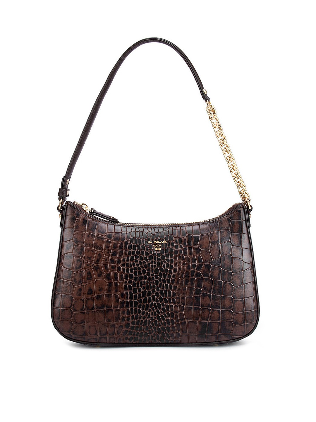 

Da Milano Women Brown Textured Leather Half Moon Shoulder Bag