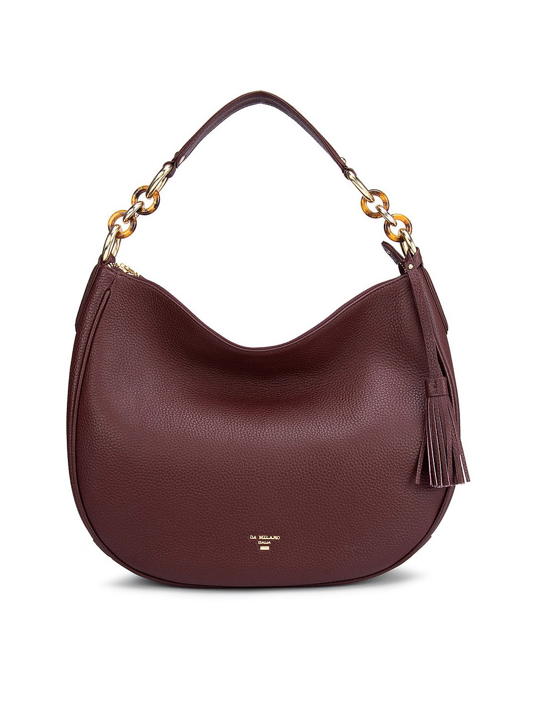 

Da Milano Women Burgundy Leather Half Moon Hobo Bag with Tasselled