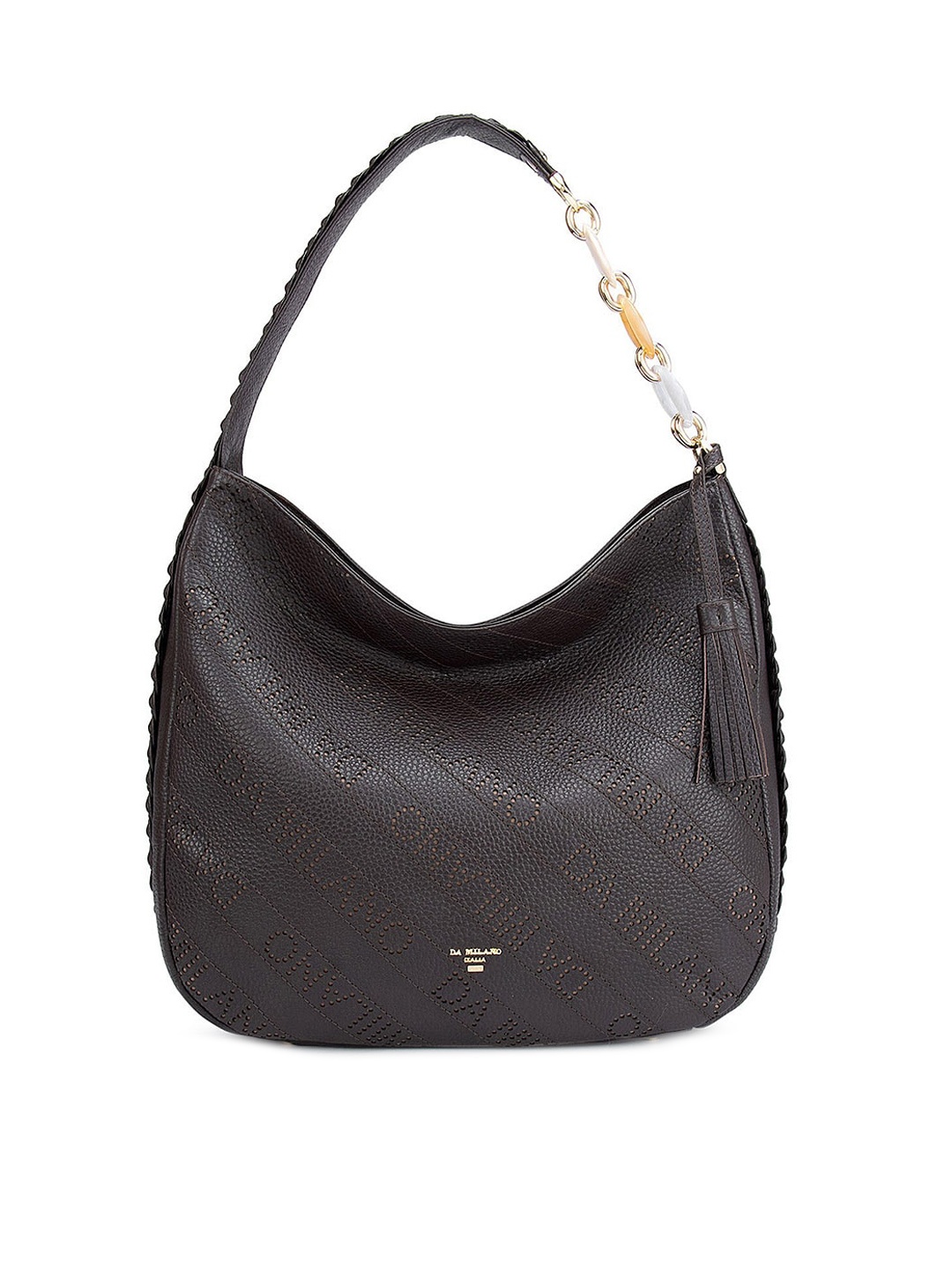 

Da Milano Women Brown Textured Leather Half Moon Handheld Bag