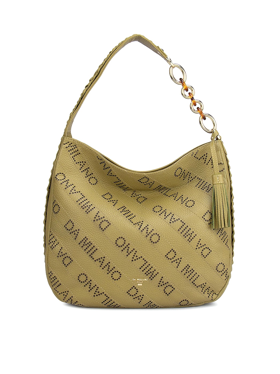 

Da Milano Women Green Embellished Leather Structured Hobo Bag