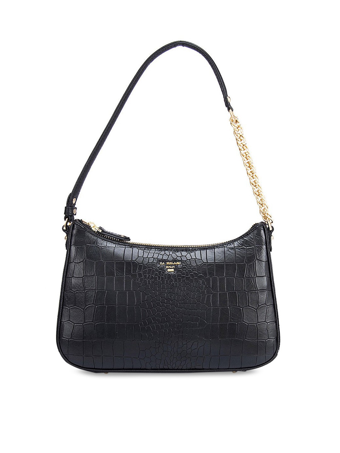 

Da Milano Women Black Animal Textured Leather Half Moon Shoulder Bag