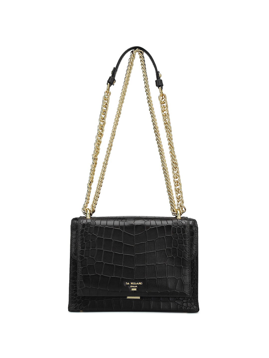 

Da Milano Women Black Textured Leather Structured Handbags