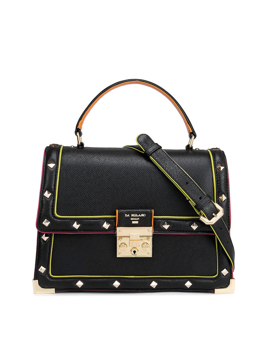 

Da Milano Women Black Leather Structured Handheld Bag