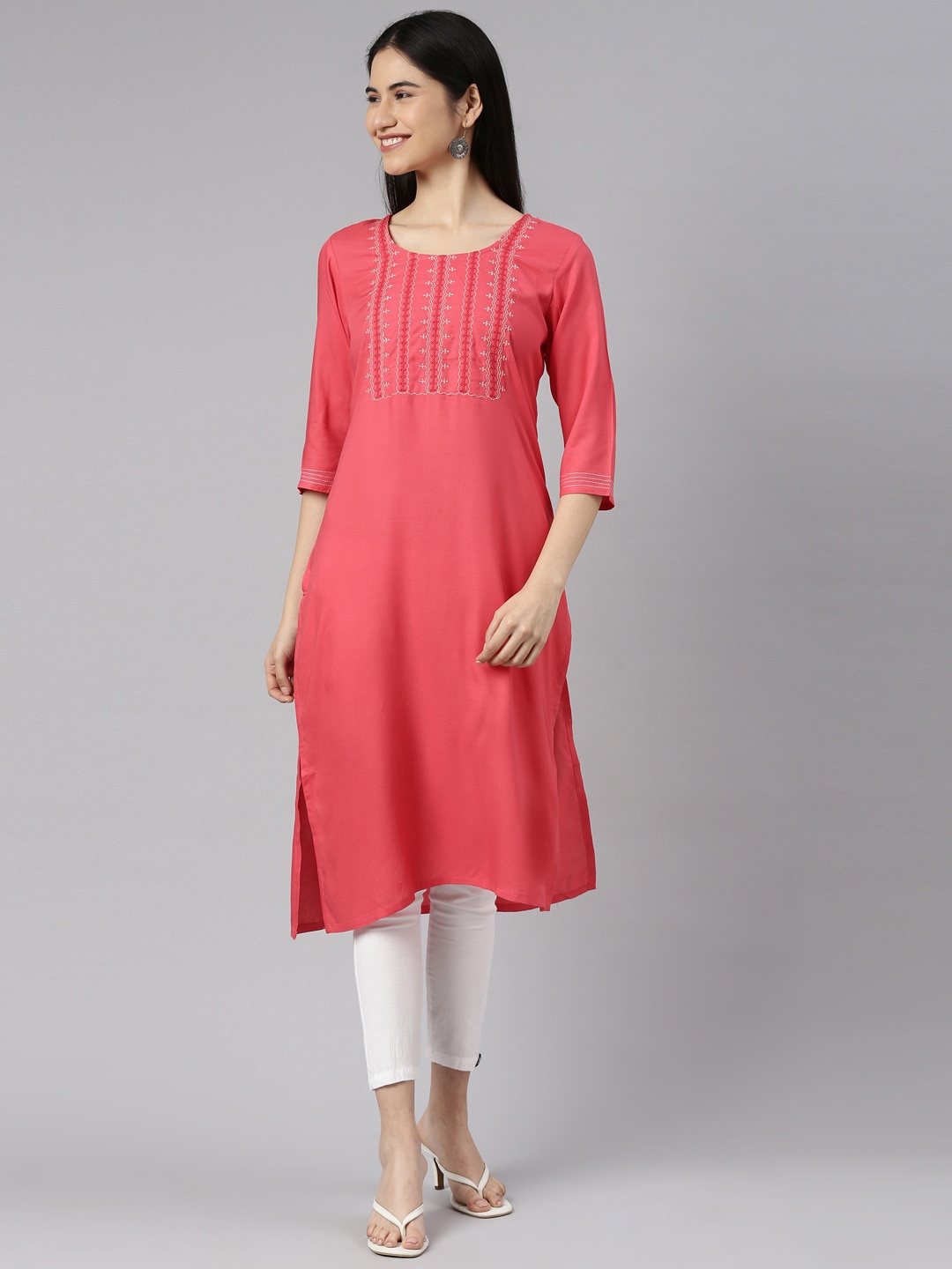 

Marcia Women Pink Yoke Design Thread Work Kurta