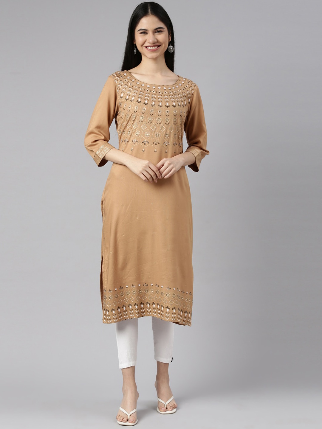 

Marcia Women Brown Floral Printed Kurta