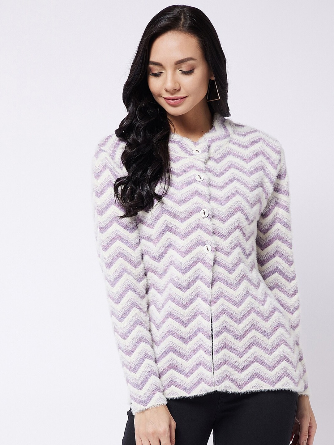 

RIVZA Women Purple & White Cardigan