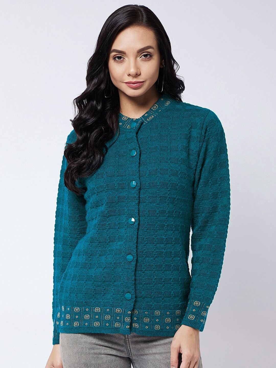 

RIVZA Women Blue Cable Knit Cardigan