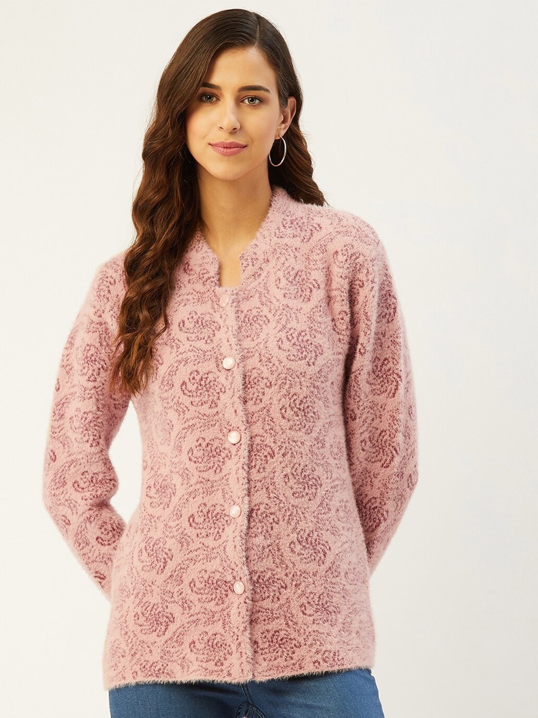 

RIVZA Women Pink & Brown Floral Cardigan