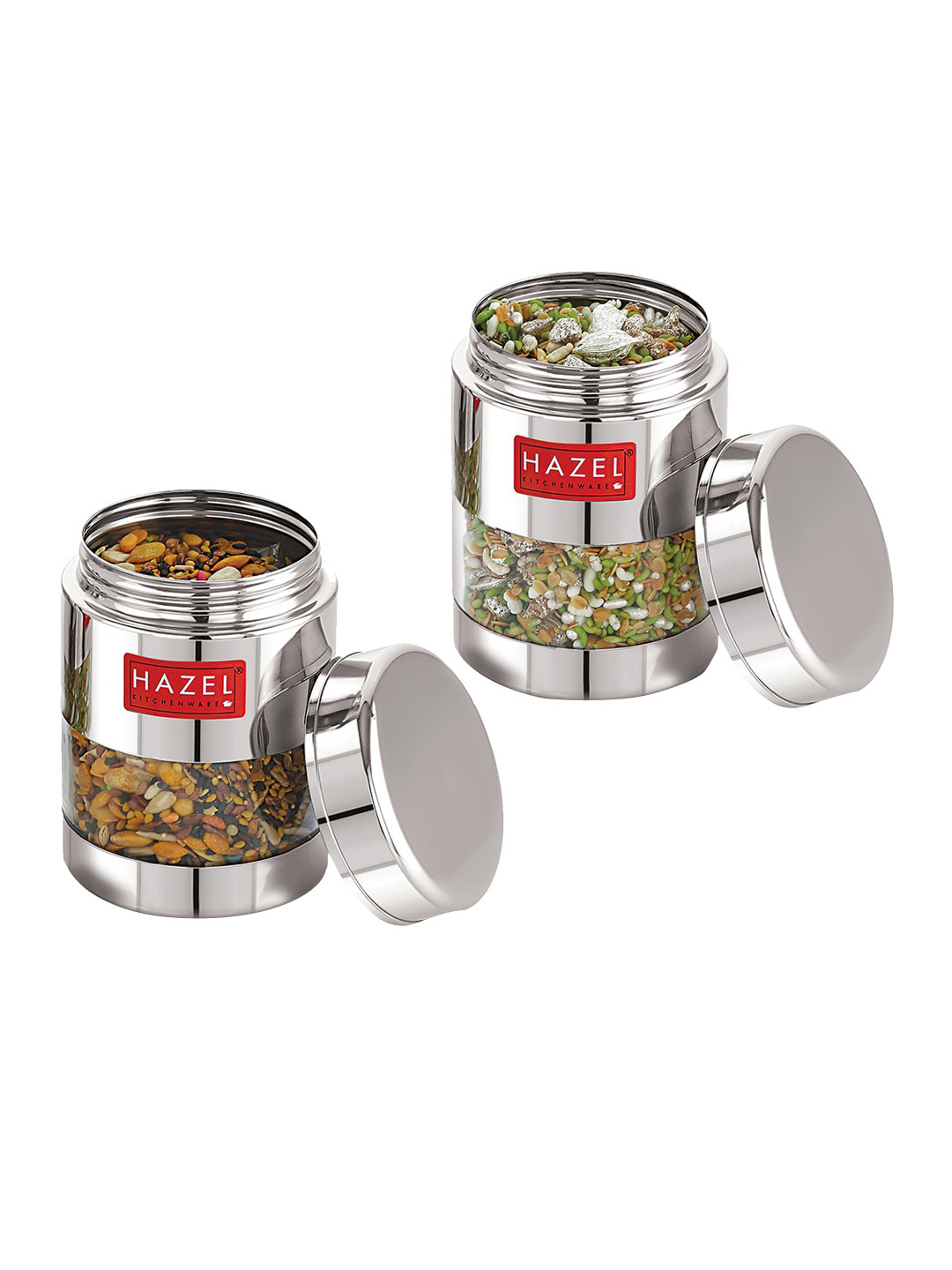 

HAZEL Set Of 2 Dishwasher And Microwave Safe Kitchen Storage Container Jars, Silver
