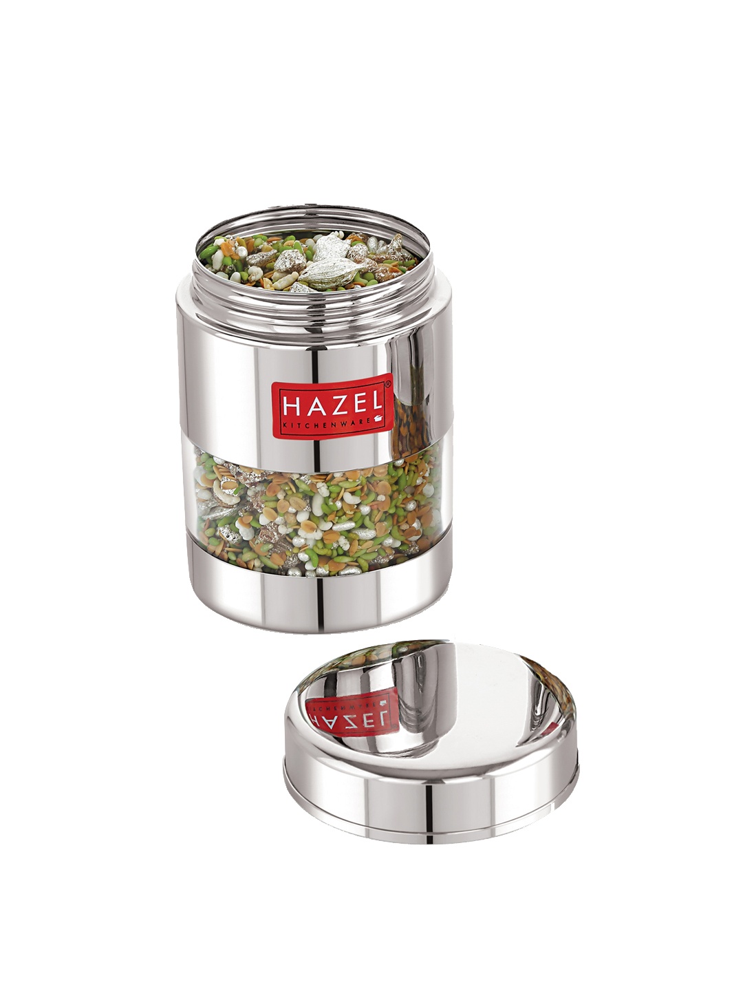 

HAZEL Set Of 2 Dishwasher Safe Stainless Steel Airtight Mukhwas Container Jars, Silver