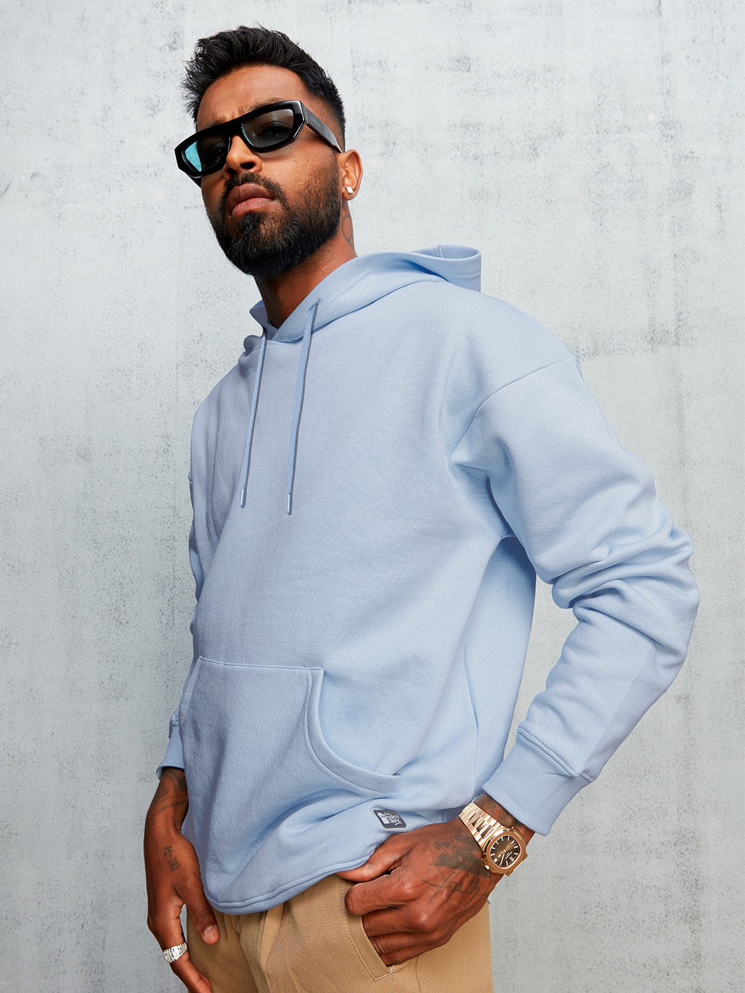 

The Souled Store Loose Fit Hooded Cotton Solid Oversized Sweatshirt, Blue