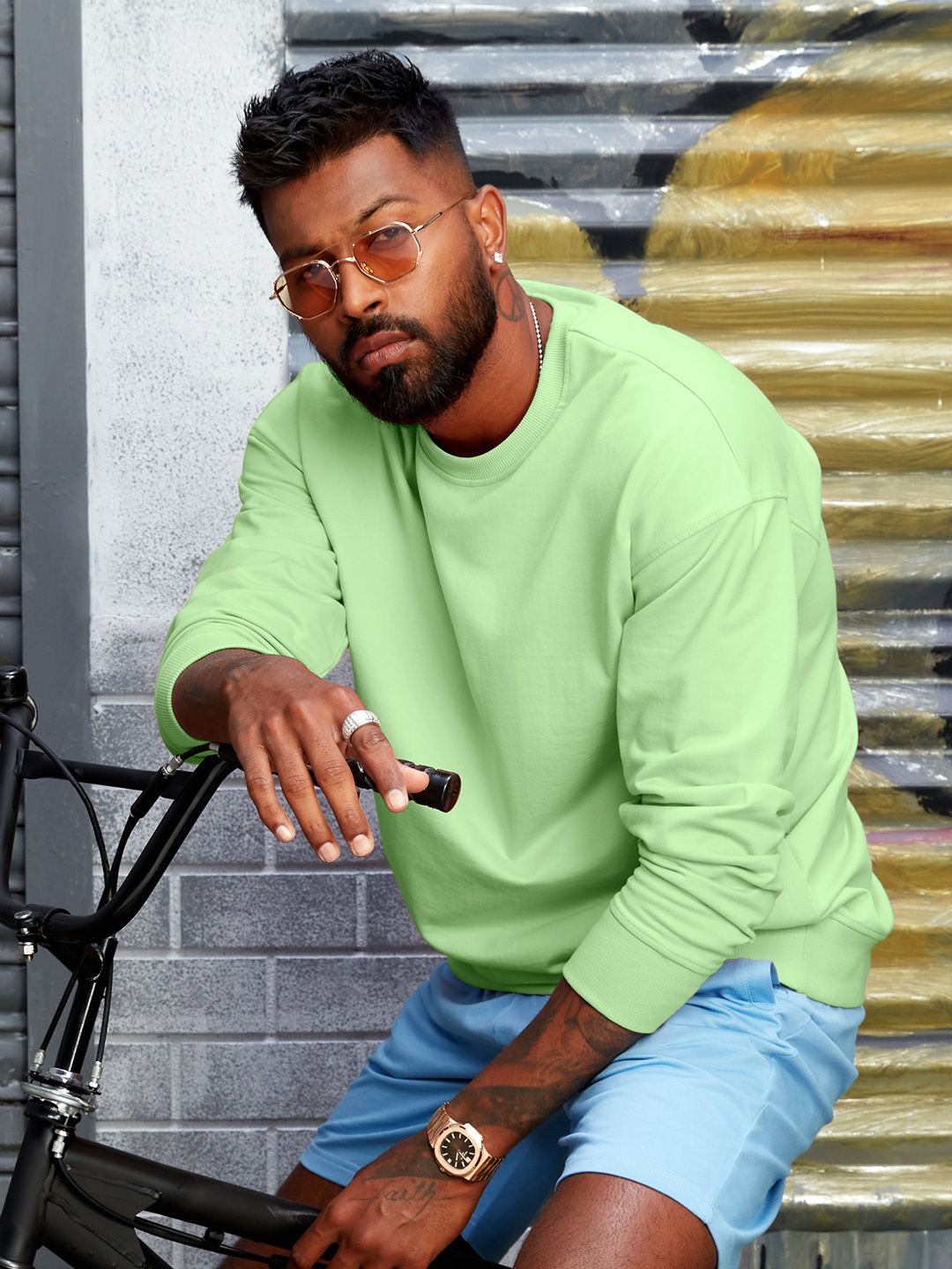 The Souled Store Men Green Oversized Sweatshirt
