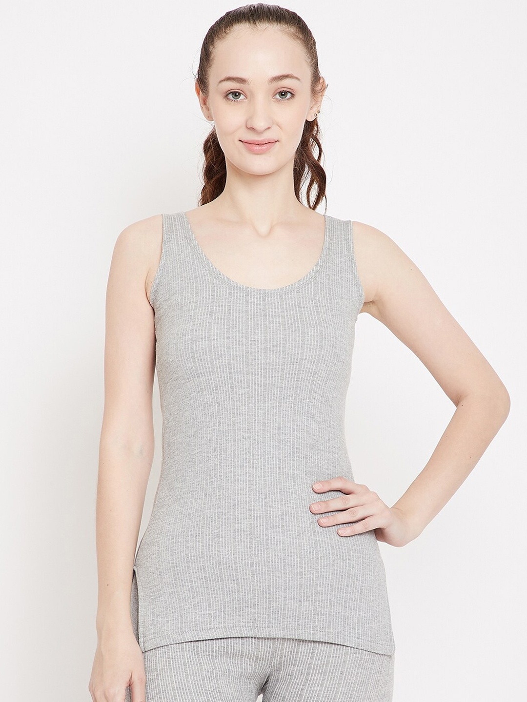 

NEVA Women Grey Striped Thermal Tops