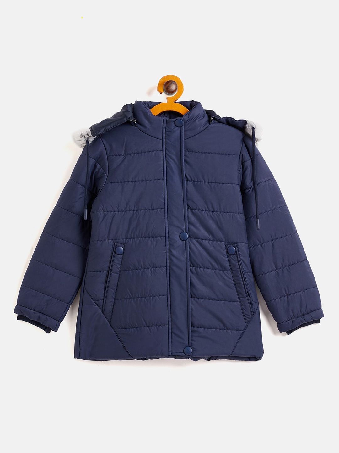 

Camey Girls Navy Blue Regular Fit Hooded Lightweight Puffer Jacket