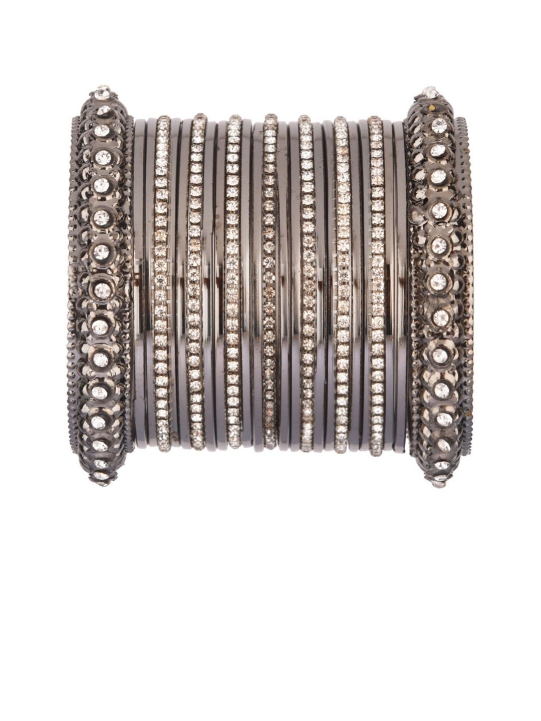 

Efulgenz Set of 25 Rhodium-Plated Crystal Stone-studded Bangle, Silver