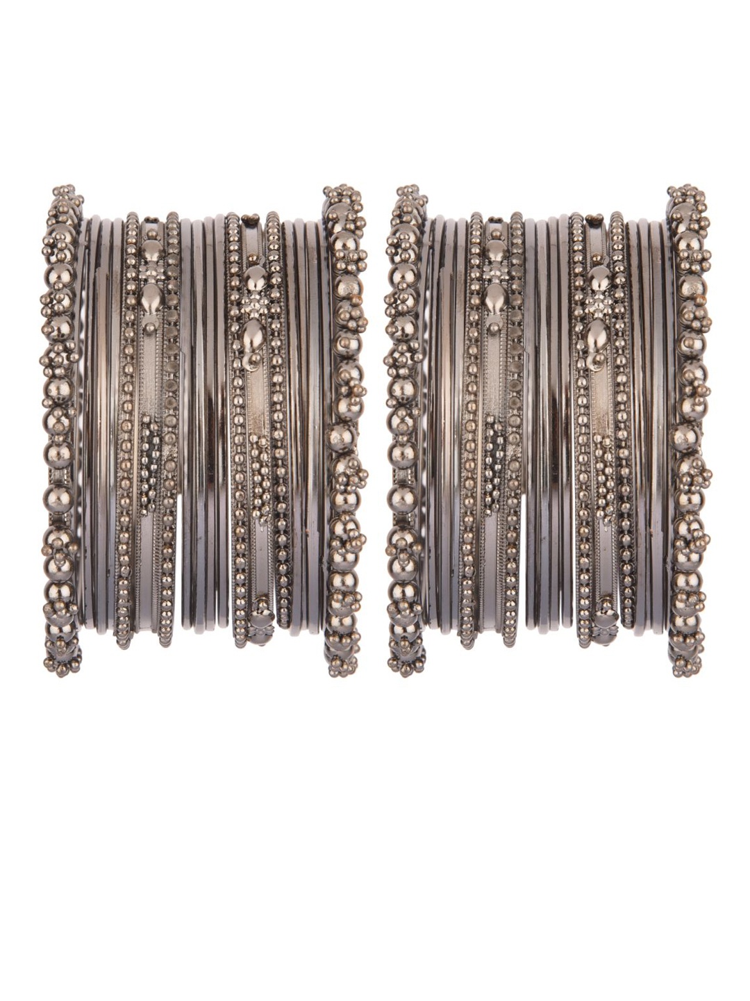 

Efulgenz Oxidised Rhodium-Plated Silver Comtemporary Bangle Bracelet Set