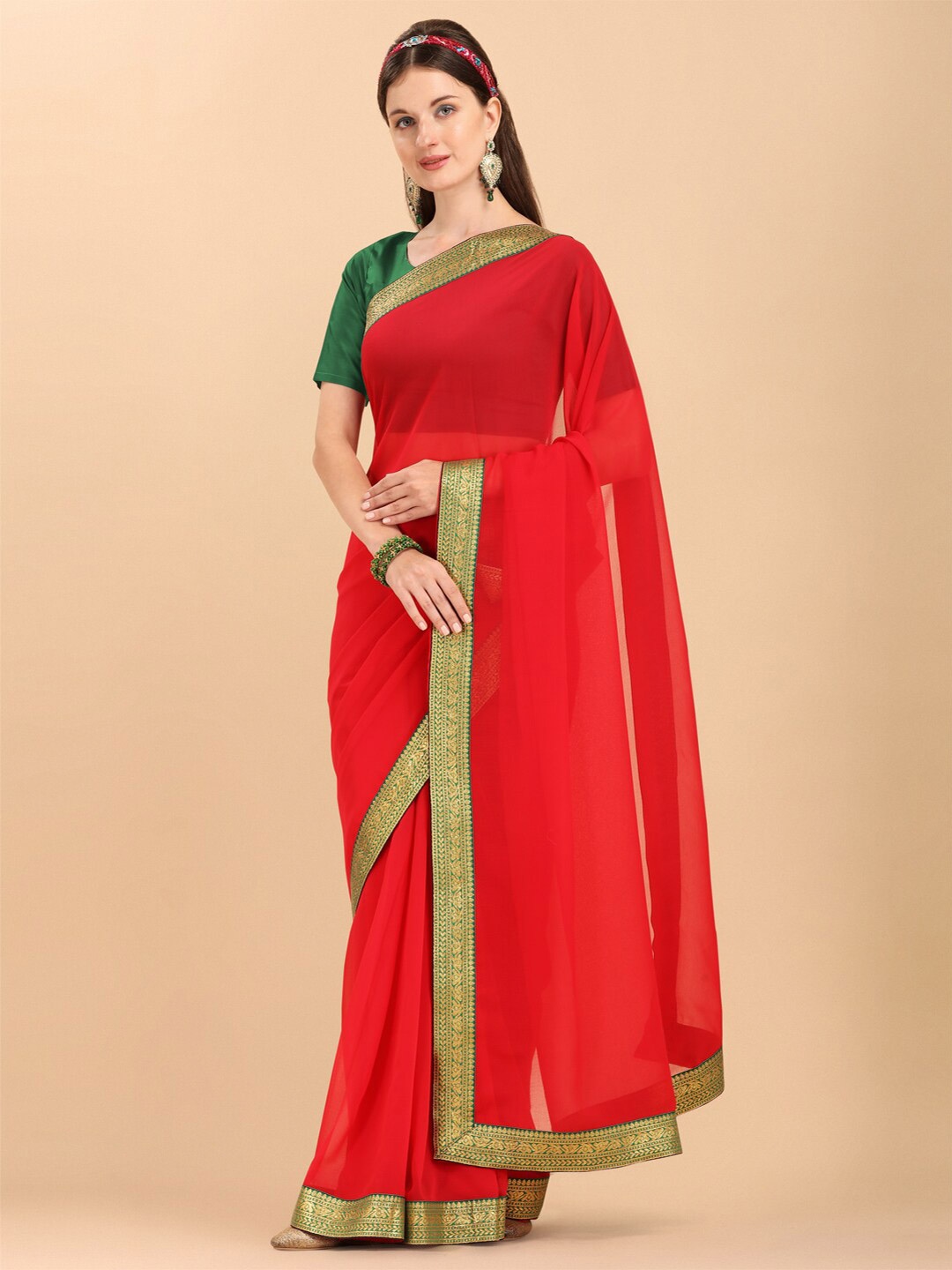 

Sangria Woman Georgette Saree, Red