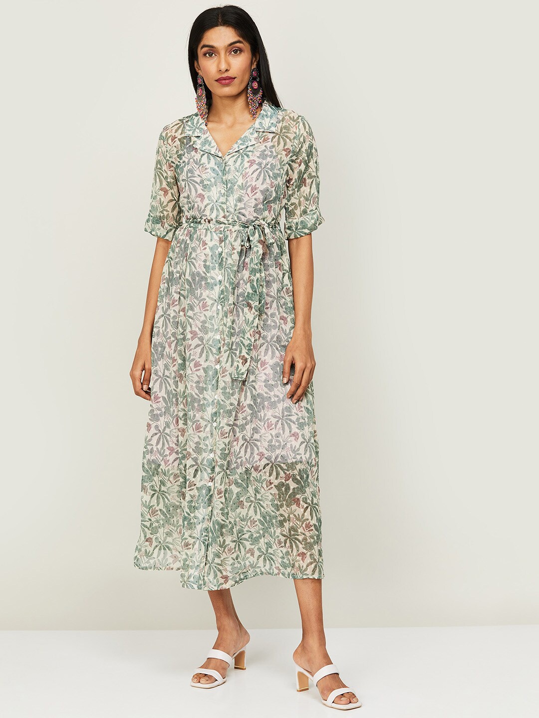 

Colour Me by Melange Green & Maroon Floral A-Line Midi Dress