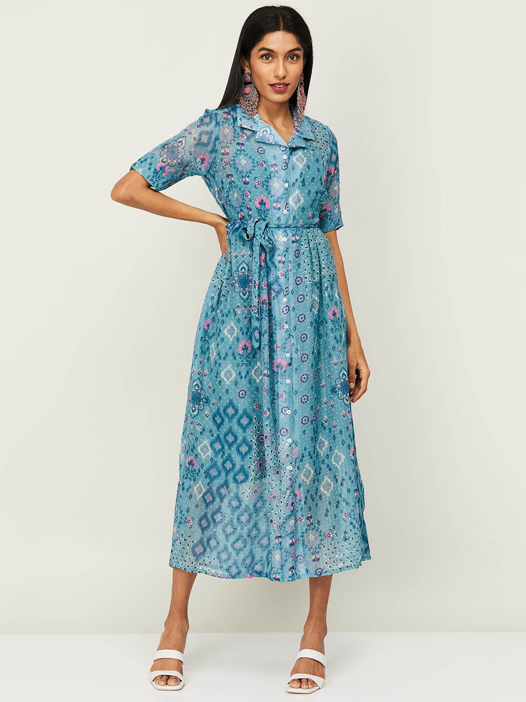 

Colour Me by Melange Women Blue Ethnic Motifs Midi Dress