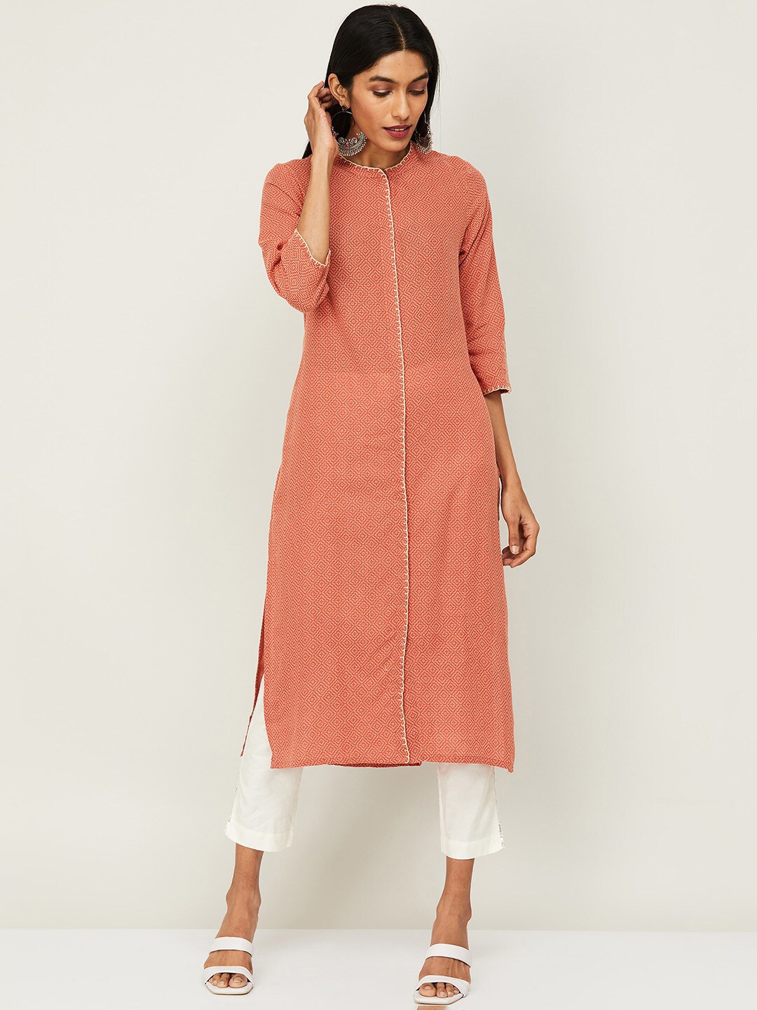 

Melange by Lifestyle Women Brown Solid Mandarin Collar Kurta