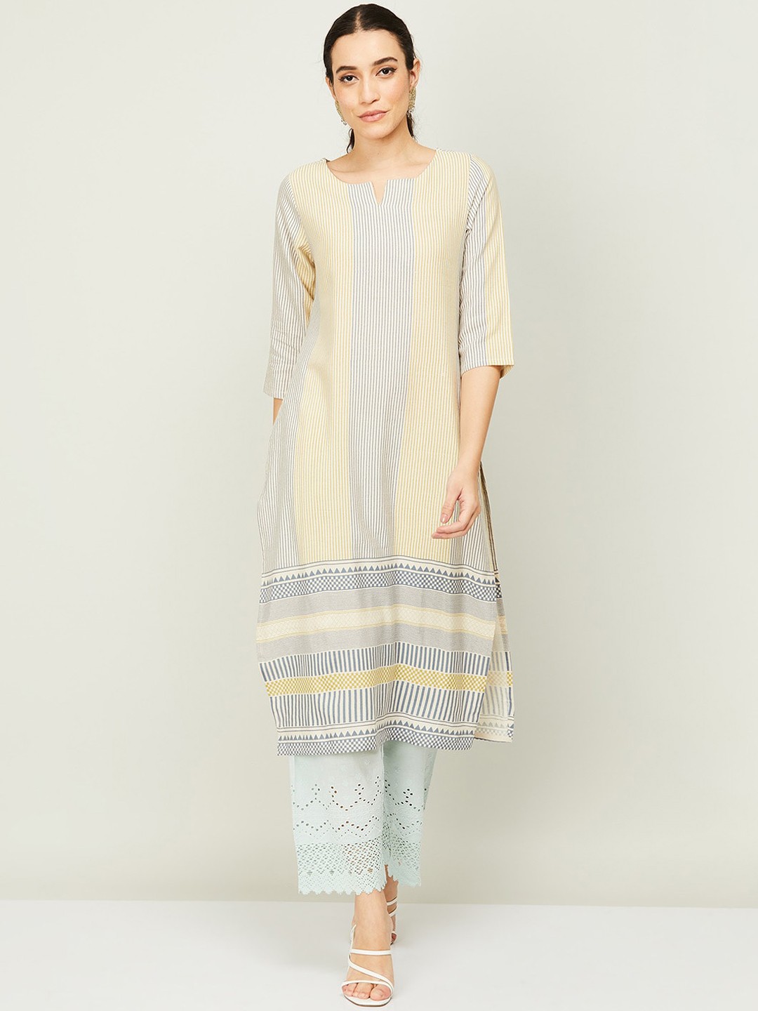 

Melange by Lifestyle Women White Striped Kurta