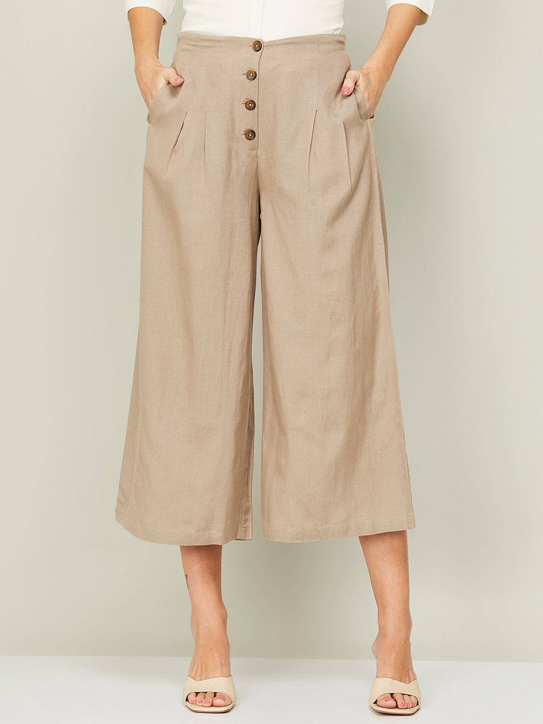 

Colour Me by Melange Women Beige Pleated Culottes Trousers