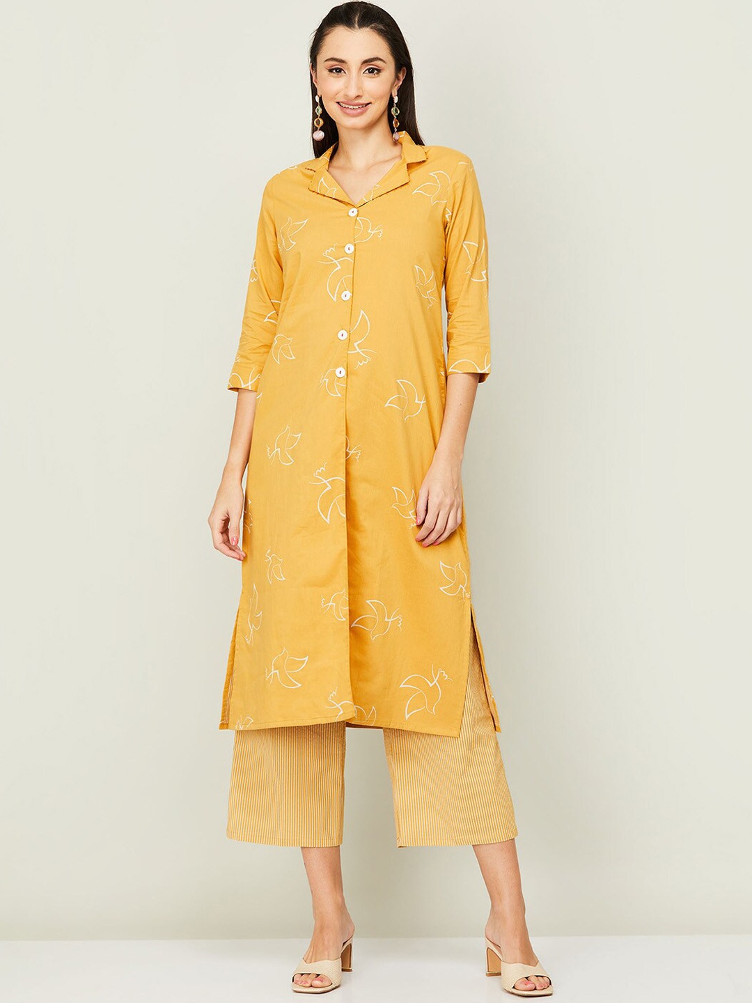 

Colour Me by Melange Women Yellow Animal Pure Cotton Kurta with Palazzos