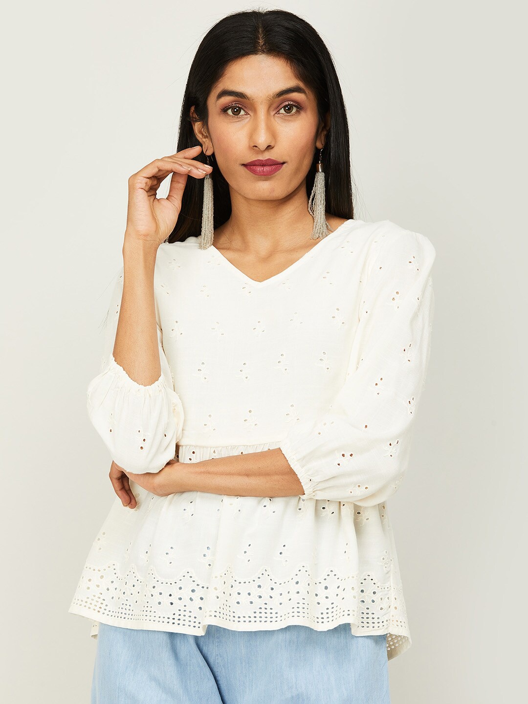 

Colour Me by Melange White Pure Cotton Empire Top