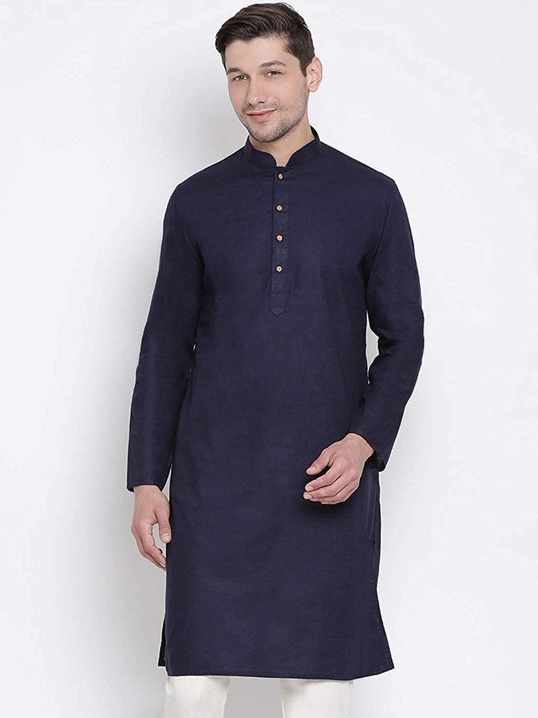 

ROYAL KURTA Men Navy Blue Summer Sheers Kurta
