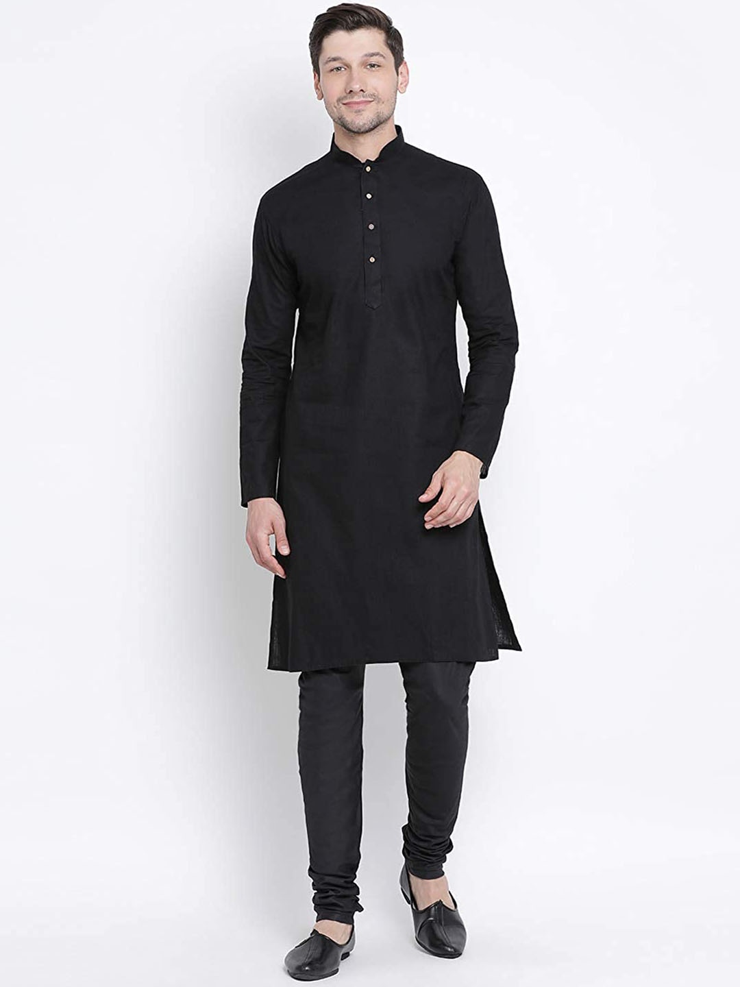 

ROYAL KURTA Men Black Pure Cotton Kurta with Churidar