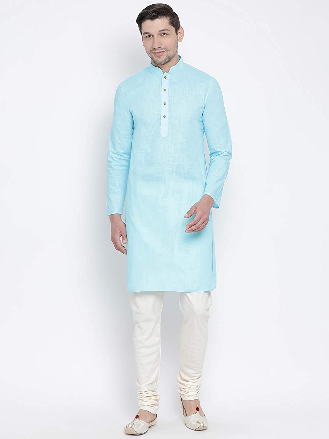 

ROYAL KURTA Men Blue Solid Pure Cotton Kurta with Pyjamas