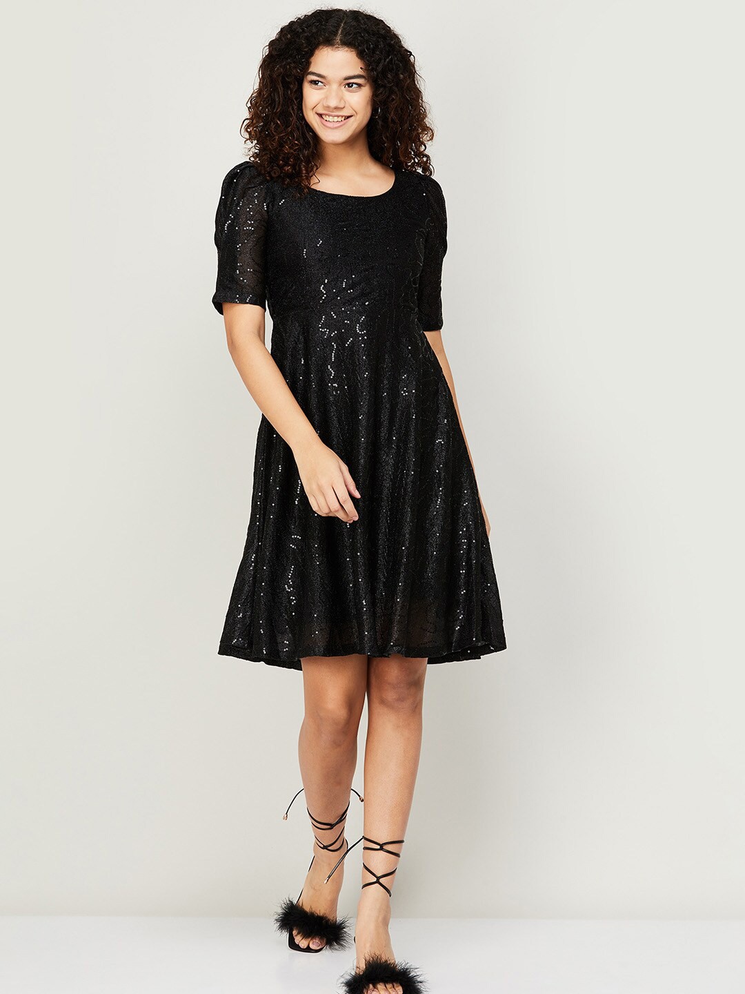 

CODE by Lifestyle Women Black Embellished Rayon A-Line Dress
