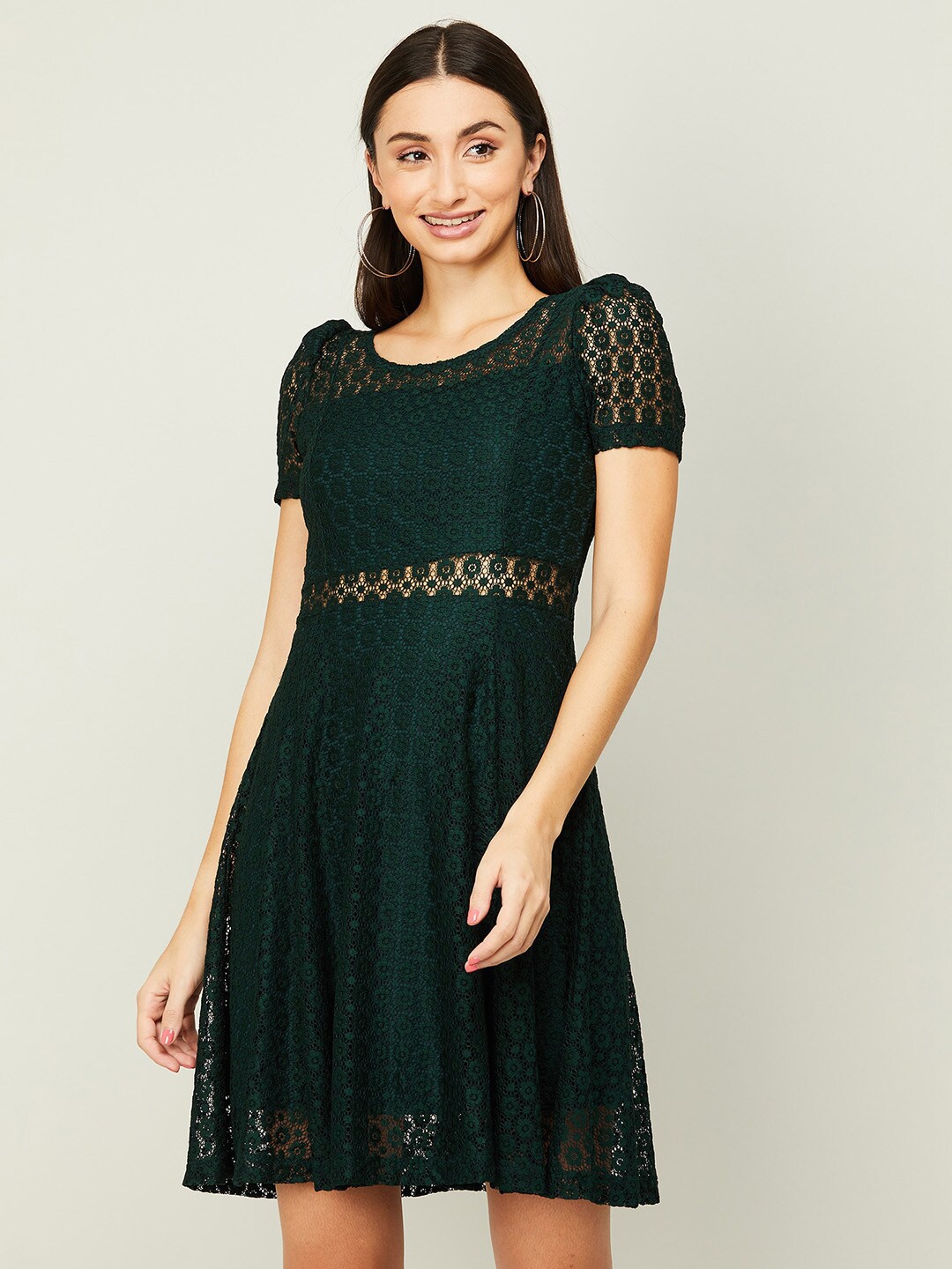 

CODE by Lifestyle Women Green Textured Self Design A-Line Dress
