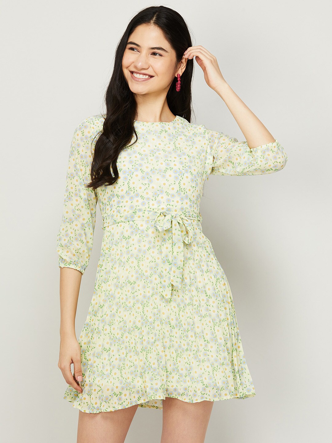 

Ginger by Lifestyle Yellow Floral A-Line Mini Dress