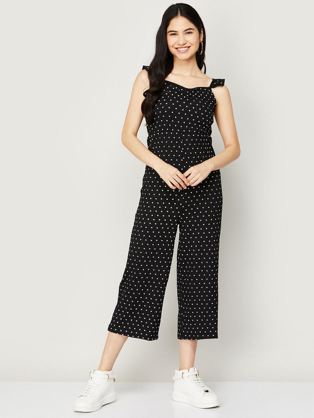 

Ginger by Lifestyle Women Black & White Printed Basic Jumpsuit