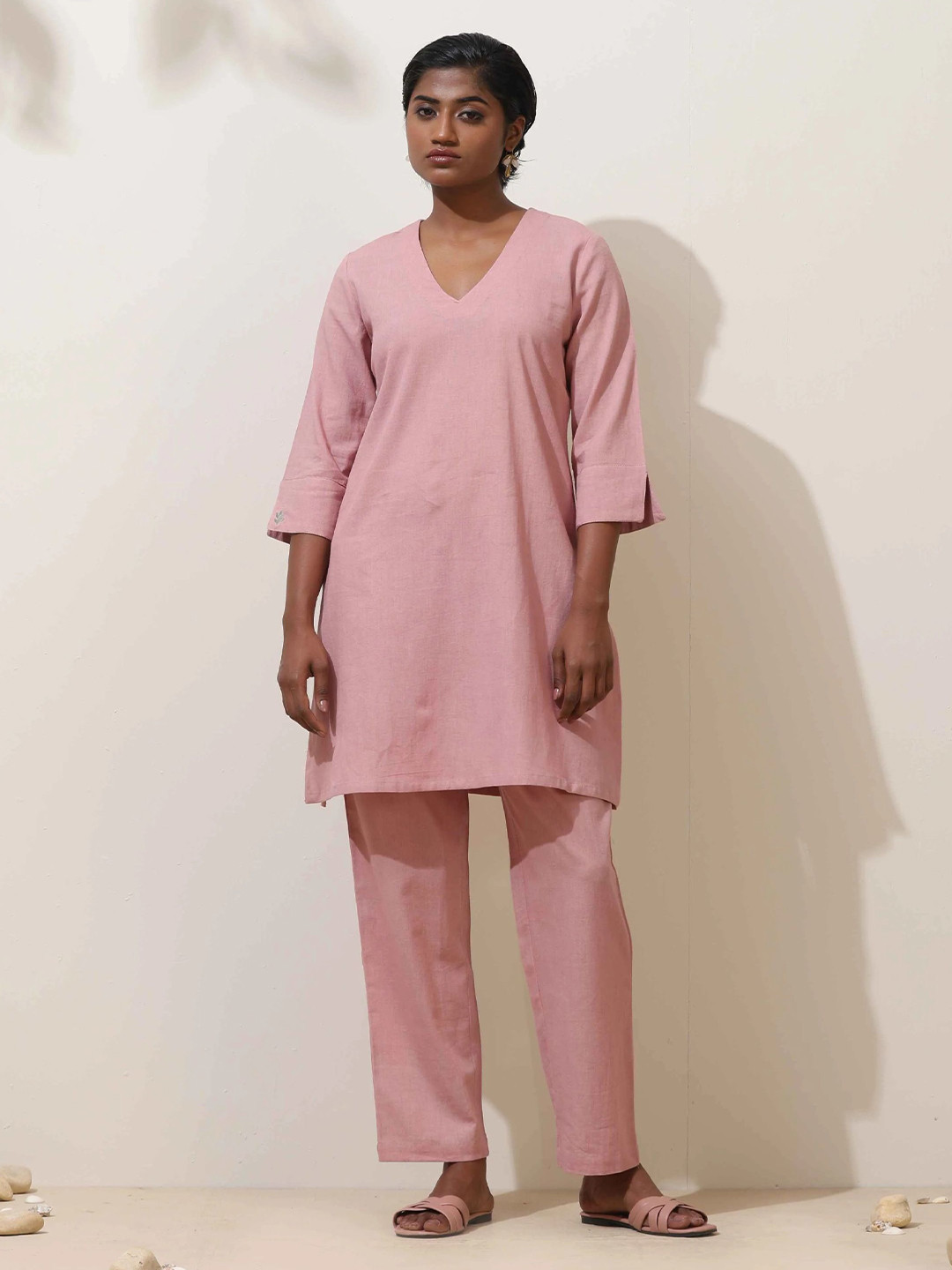 trueBrowns Lilac Cotton Kurta Co-Ord Set