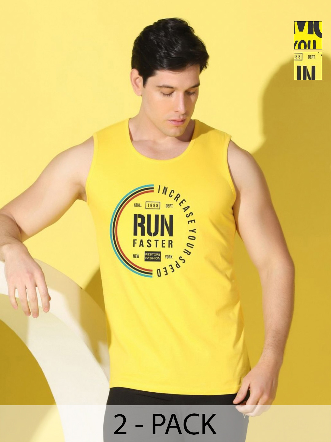 

WOOSTRO Men Typography 2 Printed Applique Slim Fit T-shirt, Yellow