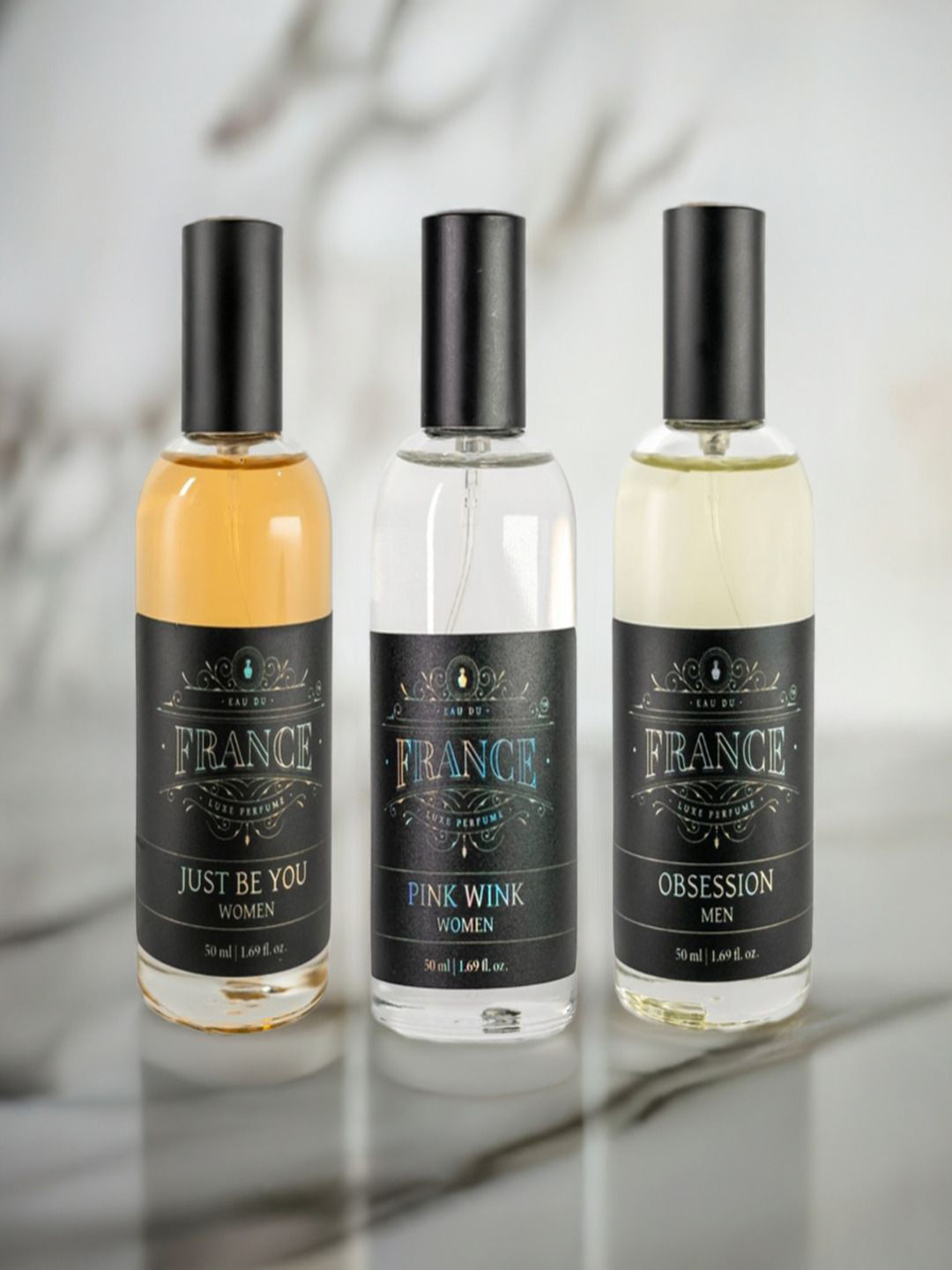 

Eau DuFrance Set Of 3 Long Lasting Eau De Parfum - 50 ml Each, Black