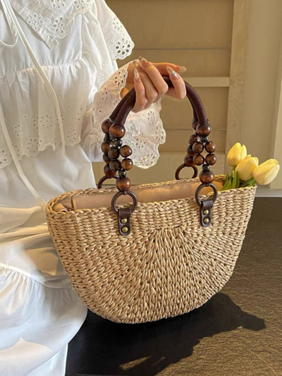 

StyleCast Women Textured Structured Handheld Bag, Beige