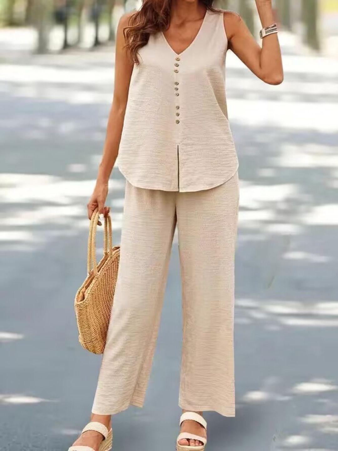 KPOP V-Neck Top With Palazzos