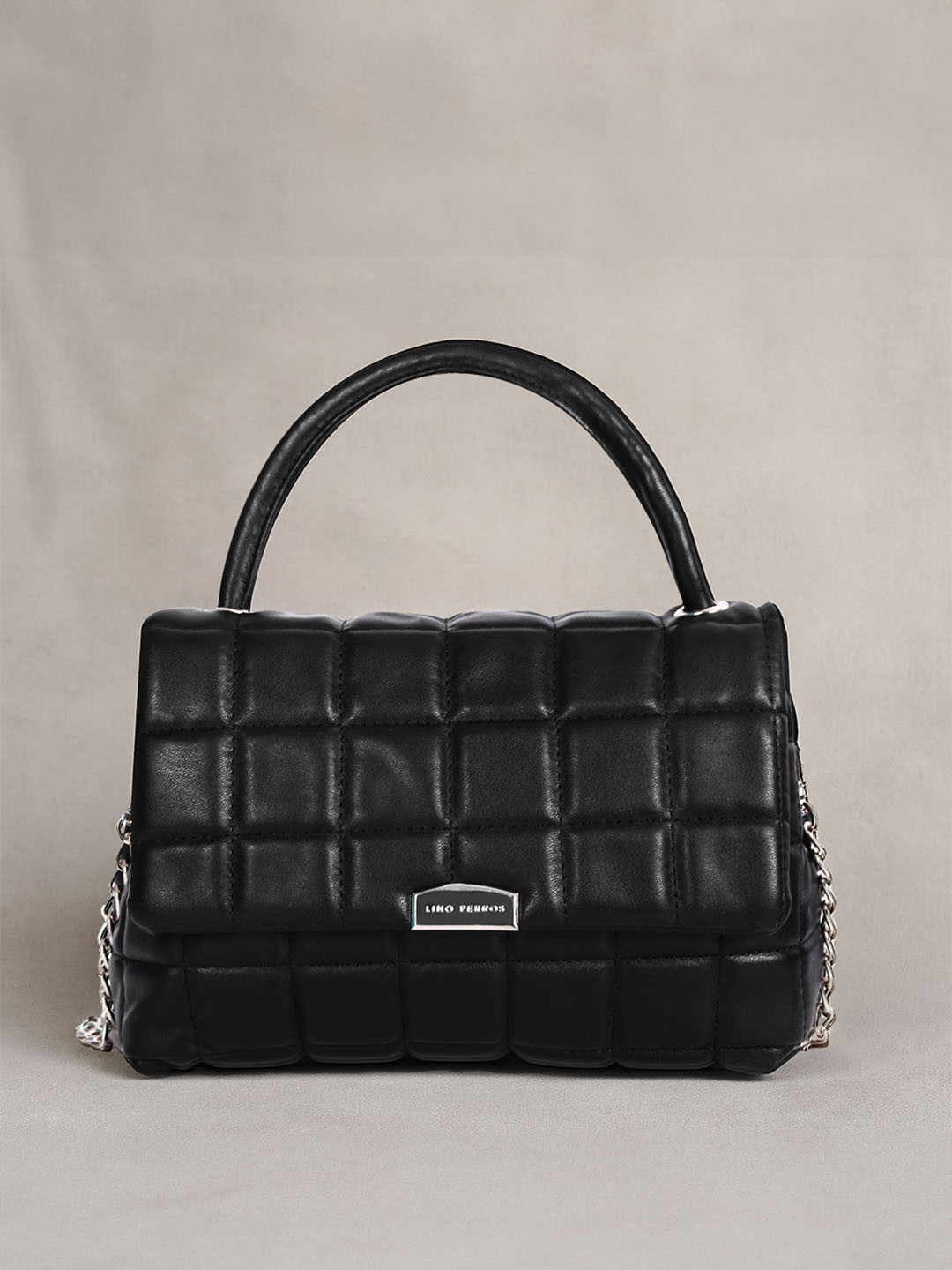 Lino Perros Women Black Quilted Structured Satchel