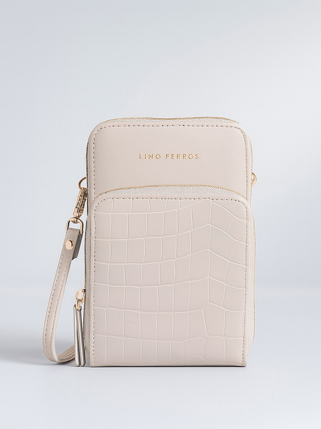 Lino Perros Women Grey Animal Printed PU Structured Sling Bag