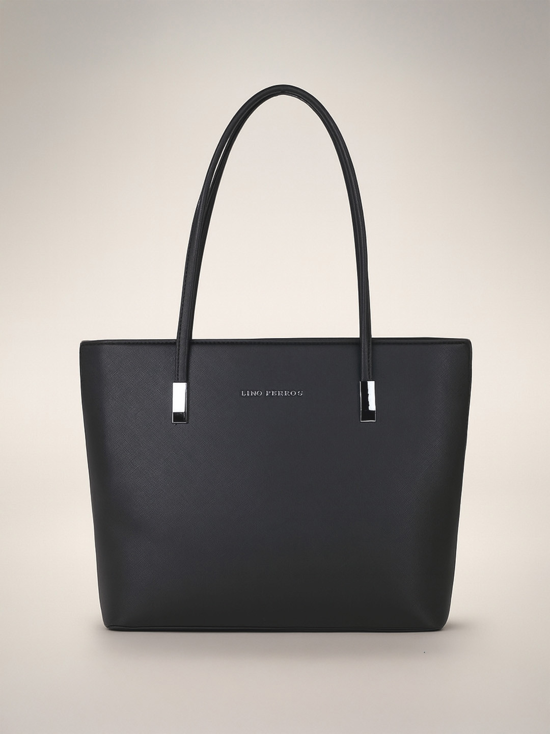 Lino Perros Black Solid Faux Leather Laptop Bag