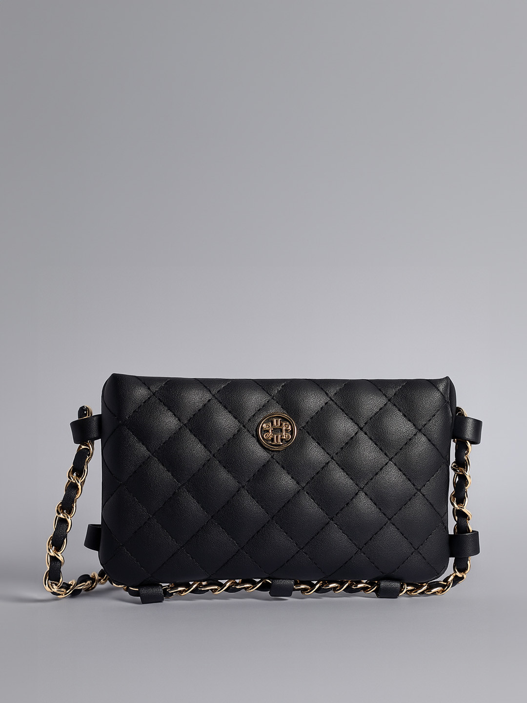Lino Perros Black Solid Quilted Sling Bag