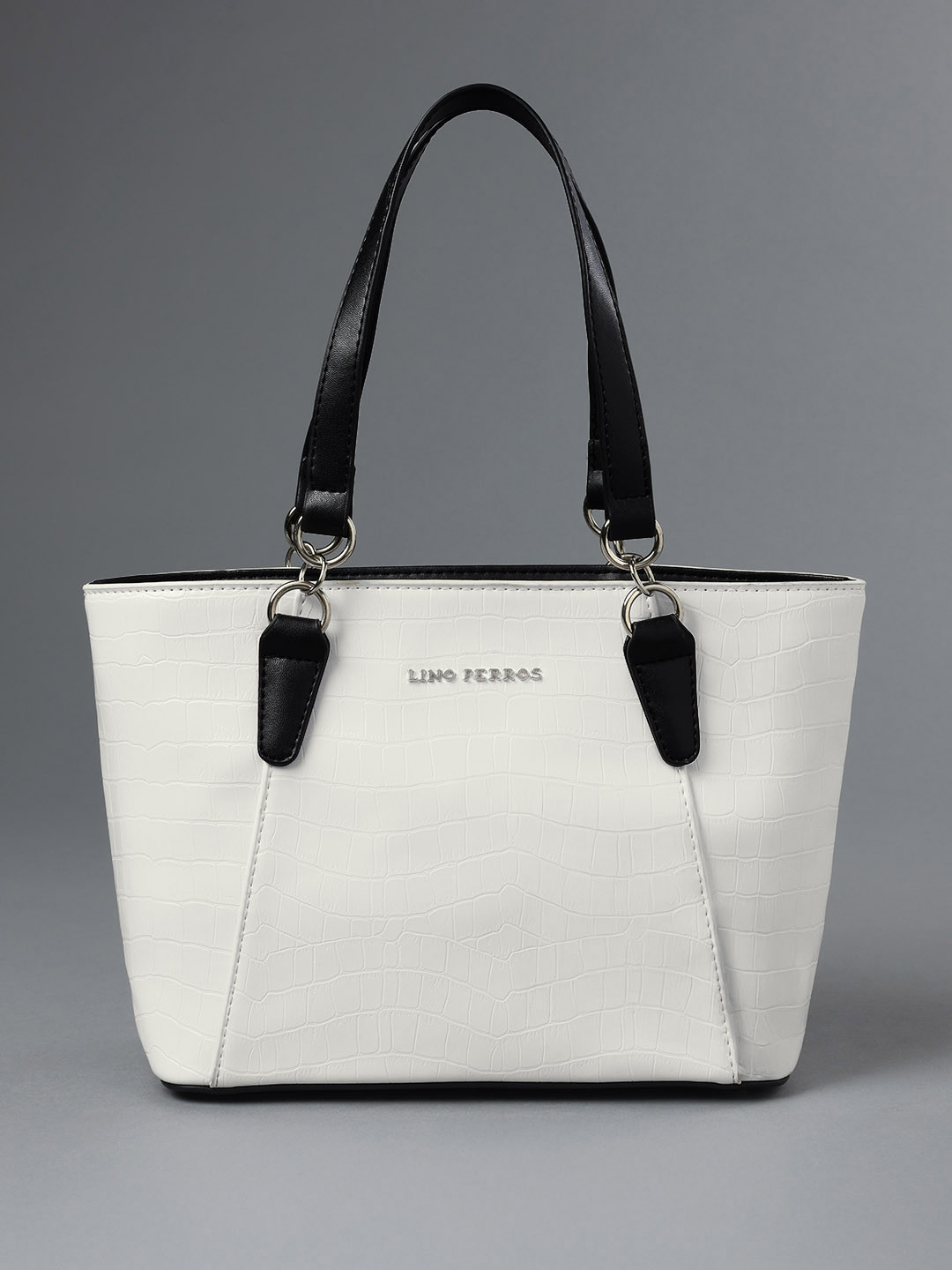 Lino Perros White Textured PU Structured Handheld Bag