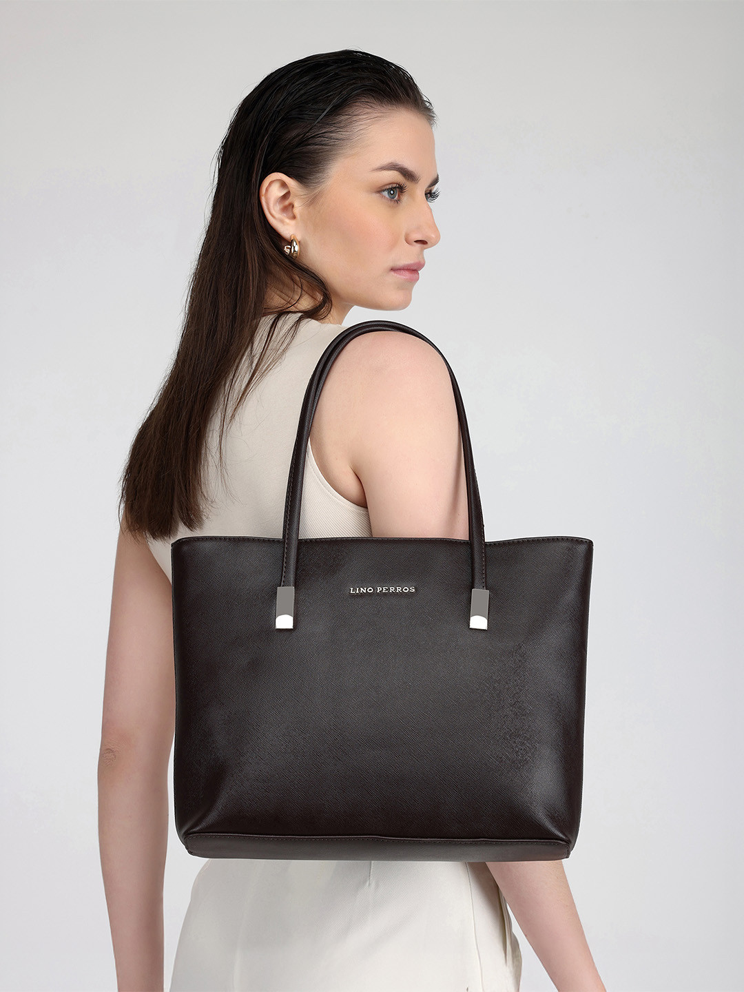 Lino Perros Coffee Brown Solid Laptop Bag
