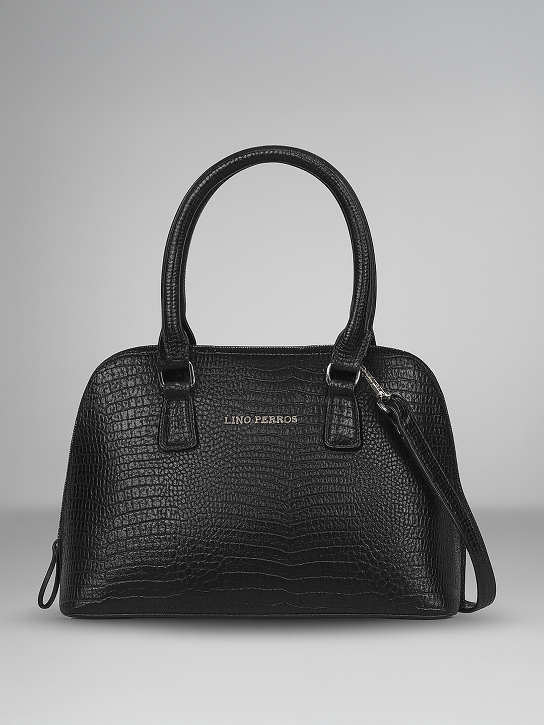 Lino Perros Black Snakeskin Textured Structured Handheld Bag