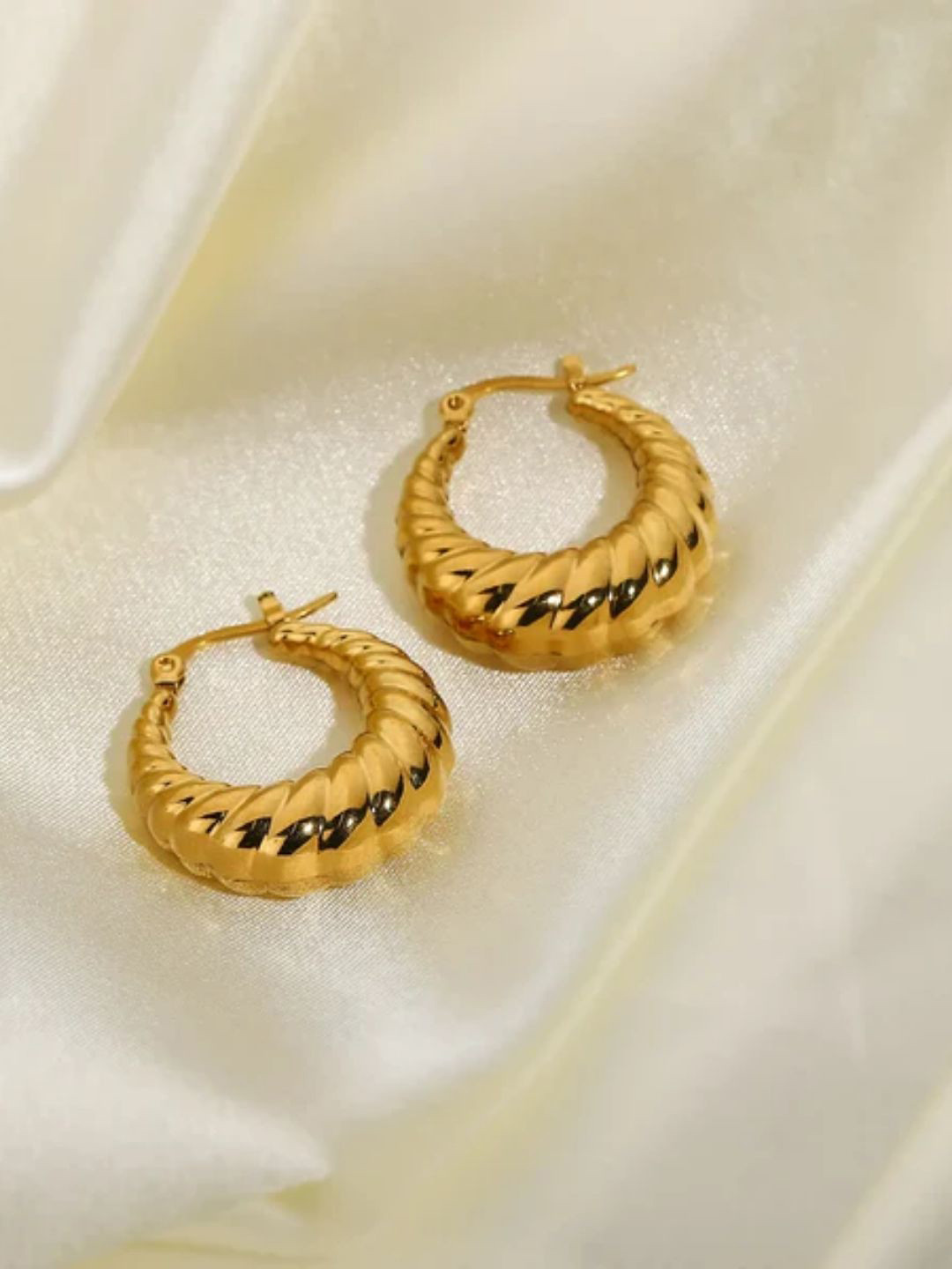 FAB COUTURE Gold-Plated Contemporary Stainless Steel Hoop Earrings