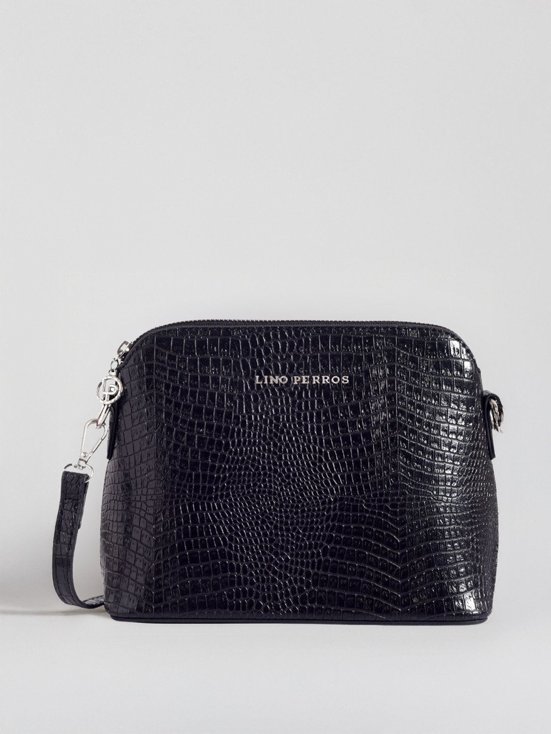 Lino Perros Women Black Croc-Textured Structured Sling Bag